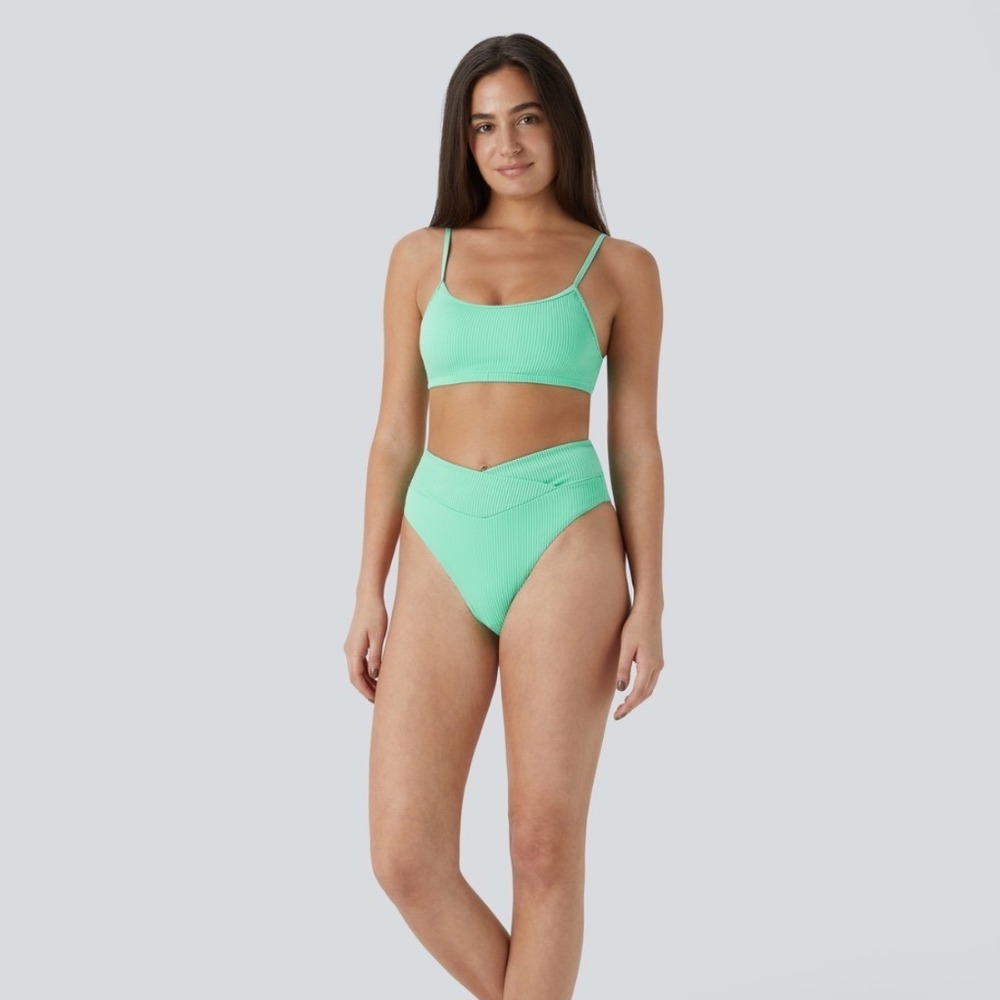 Halara Bikini Set Womens Small Ribbed Crossover High Waist Mint Green